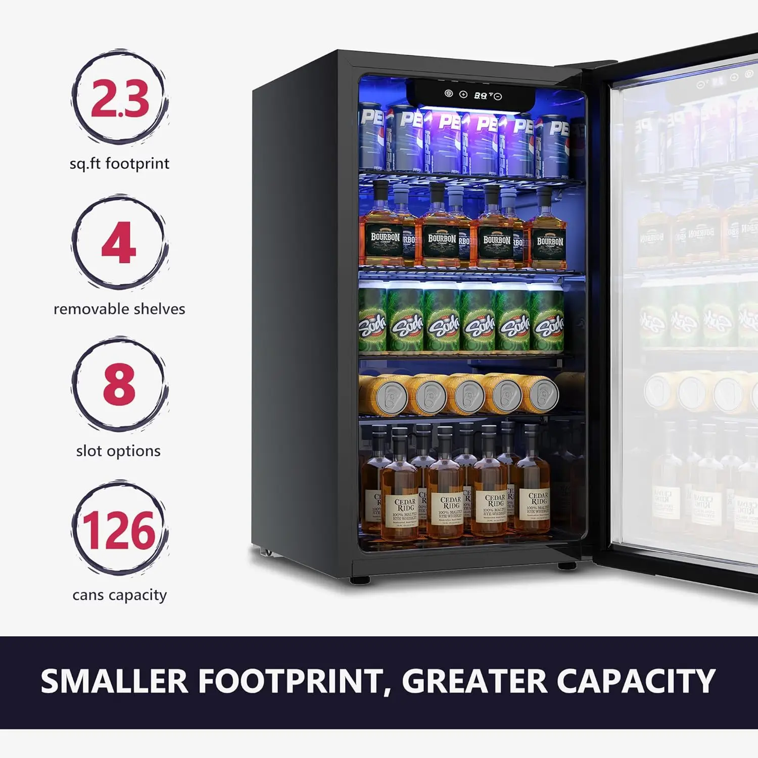 Refrigerator Cooler - 126 Can Mini Fridge with Glass Door for Soda Beer or Wine, Beverage Cooler for Home, Office 2