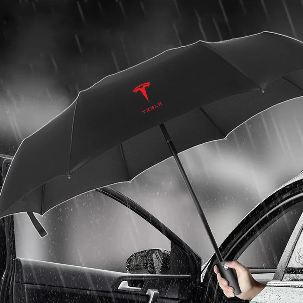 For Tesla Sunscreen Umbrella Windproof Automatic Foldable Umbrella Car Emblem Rain Parasol Sunshade Model X 3 Y Accessories