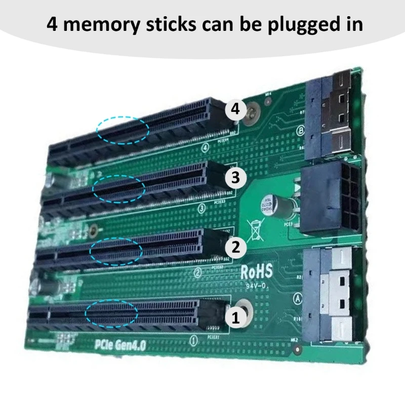 PCIe Adapters Card SFF-8654 8i to PCle x16 Gen4.0 4 Port Extension Card