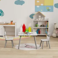 Ensemble table et 2 chaises Zonekiz, ensemble de meubles pour enfants 3 pièces pour enfants de plus de 3 ans avec bordure et panda gris et blanc 8