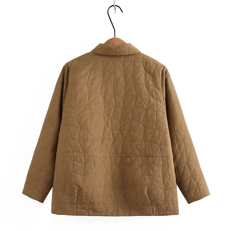 2023 Autumn Clothes Women Quilted Jacket Plus Size Loose Coats Casual Lapel Splice Geometric Pattern Outewear Curve