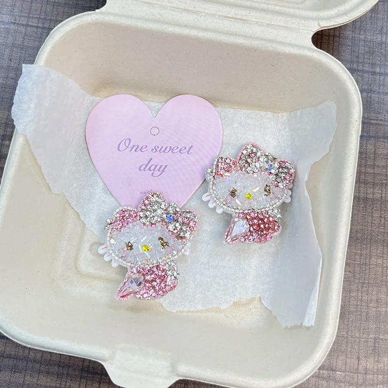 

Hello Kitty Sweet Anime Kawaii Sanrio Korean Diamond Hair Clip Cute Kt Cat Ins Y2K Headwear Accessories Gifts for Girls