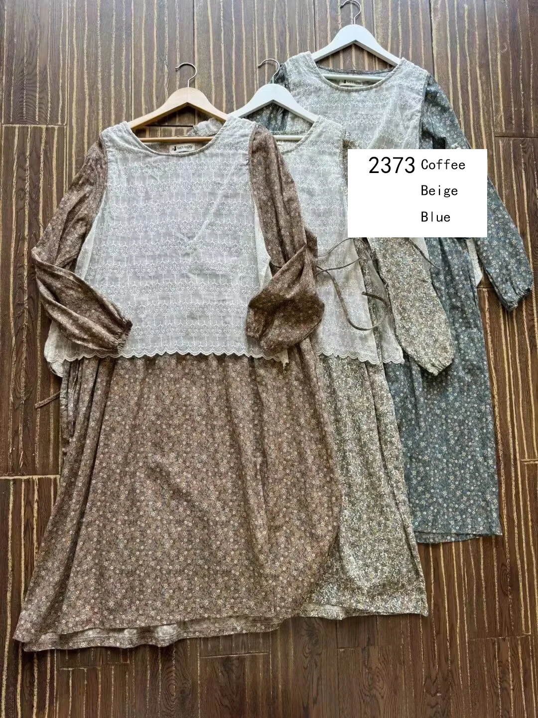 

Autumn New Vintage Floral Print Dress Women Retro Fake Two-Piece Lace Bangage Midi Dress