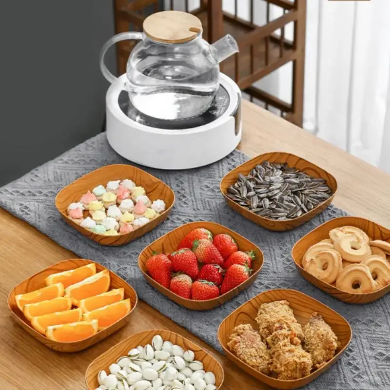 Kitchen Wood Grain Plastic Square Tray Plate Dried Fruit Fruit