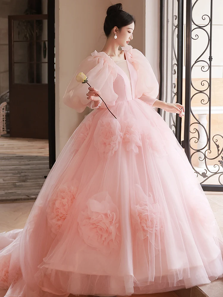 Light Pink Partywear Wear Foil Work Net Gown