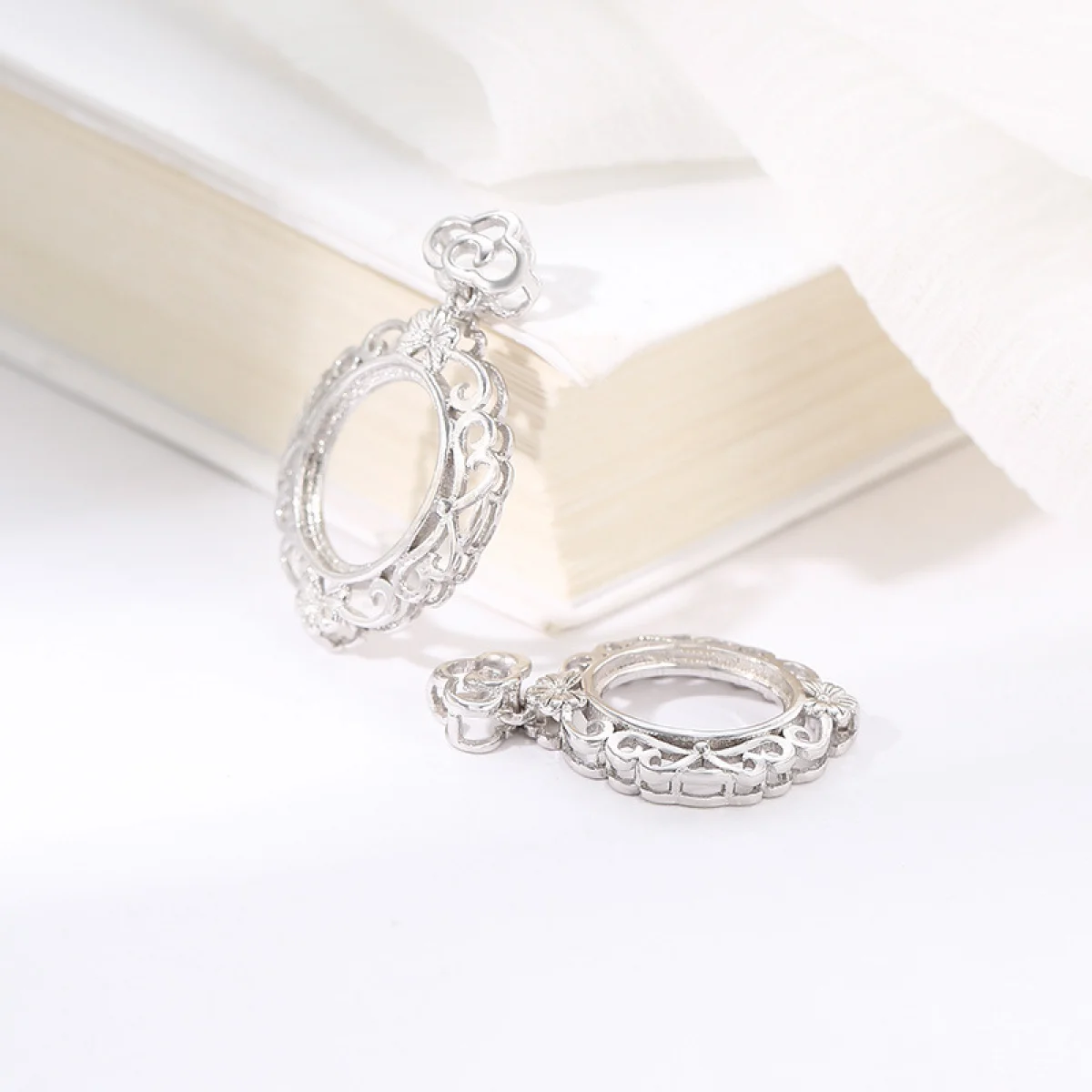 Solid 925 Sterling Silver DIY Jewelry Pendant Oval Cabochon Bezel Prong Settings Gemstone Pendant Jewelry Make Accessories