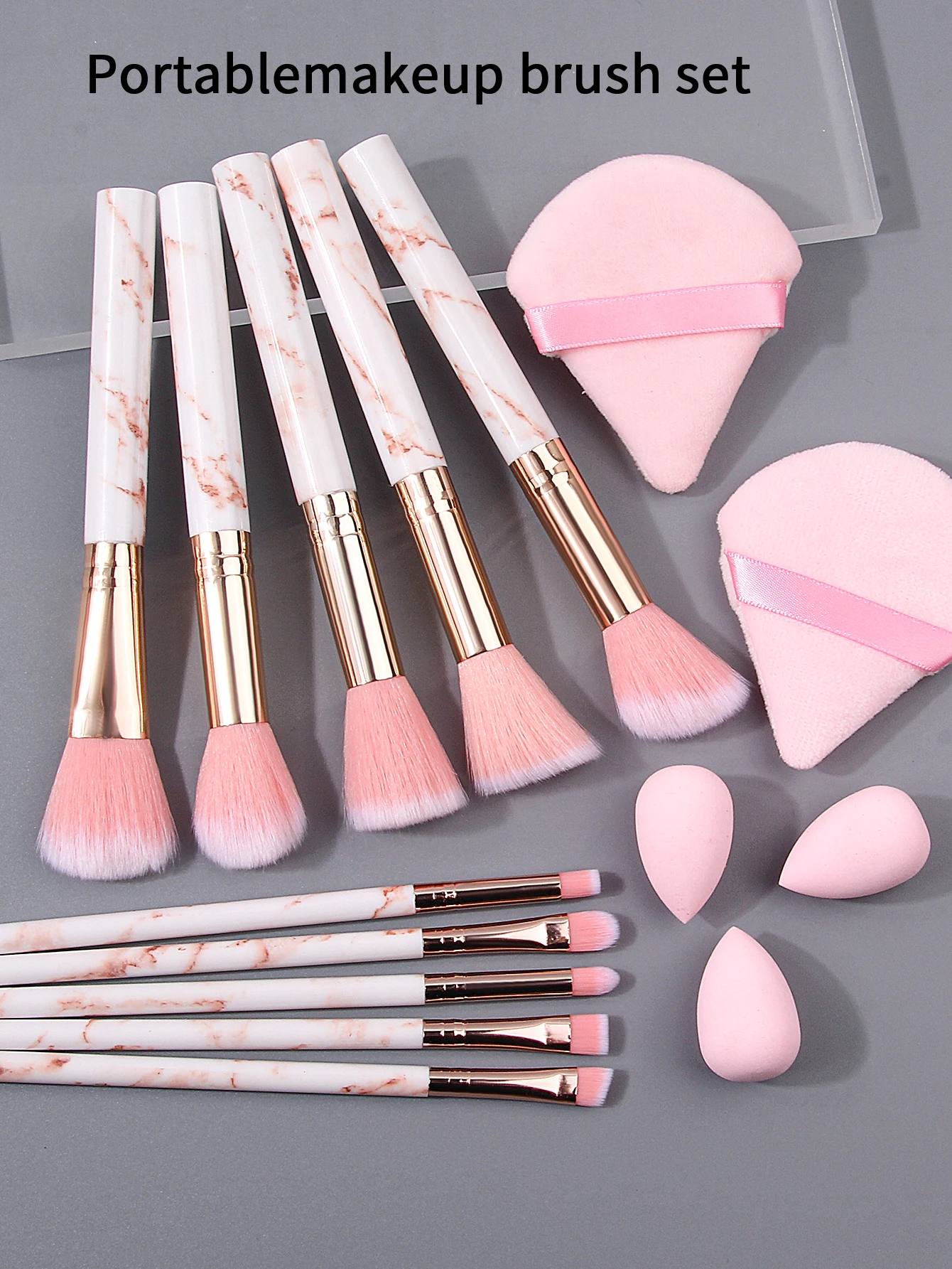 대리석 메이크업 브러쉬 세트, 뷰티 도구 풀세트, 16종 세트, 뷰티 도구 수납함, 파우더 퍼프, 메이크업 스펀지