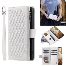 Premium Long Lanyard Flip Leather Phone Case with Zipper Wallet and Card Holder - iPhone 13(iPhone 14) (White)