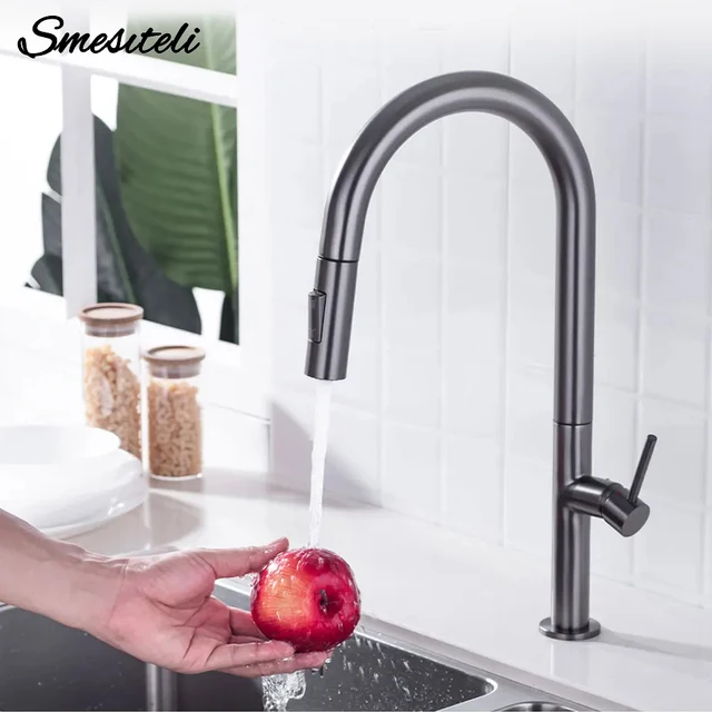 Gunmetal ก๊อกน้ําห้องครัว 360 องศาหมุนห้องครัว TAP ดึง Spout KITCHEN Mixer เดี่ยวร้อนและเย็นอ่างล้างจาน TAP 1