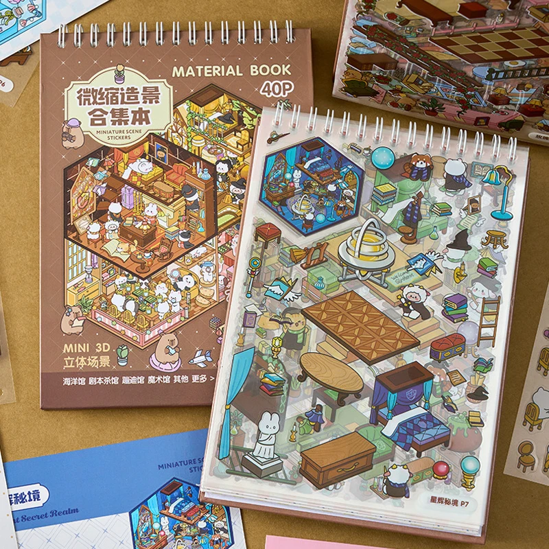 40 Stück/Buch Miniaturszene Aufkleberbuch Dream Town 4.0 Serie Niedlicher Stil gestapelt 3D-Häuser Ruhiges Buch DIY Student Kinder GIFS
