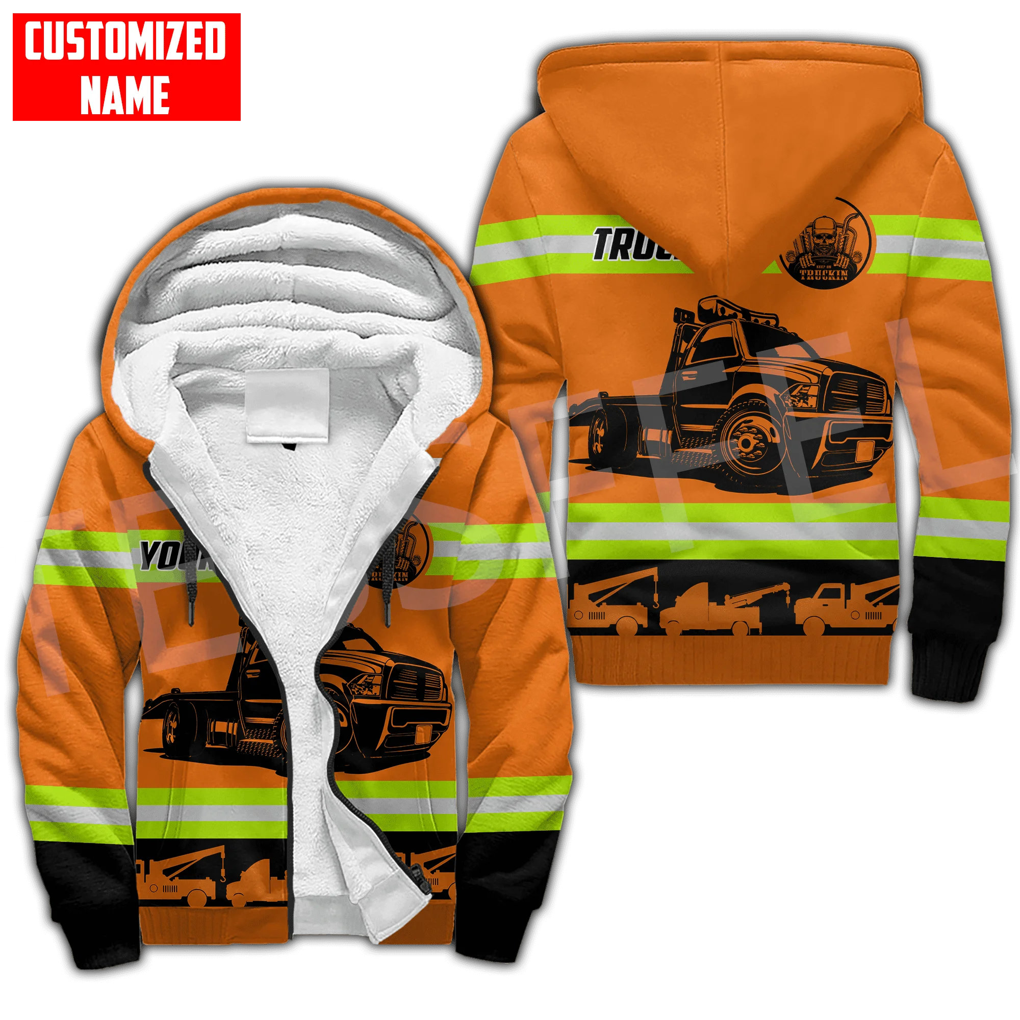 Custom Name Truck Operator Cosplay Trucker Driver Worker Tattoo Harajuku Autumn Winter Thicker Overcoat Fleece Hoodies Jacket X4