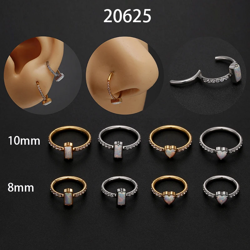 

Кольцо для пирсинга, ювелирное изделие с квадратным опалом в форме сердца, с петлей для носа, со стальными бриллиантами, Козелка, носа, пирсинг, 1 шт.