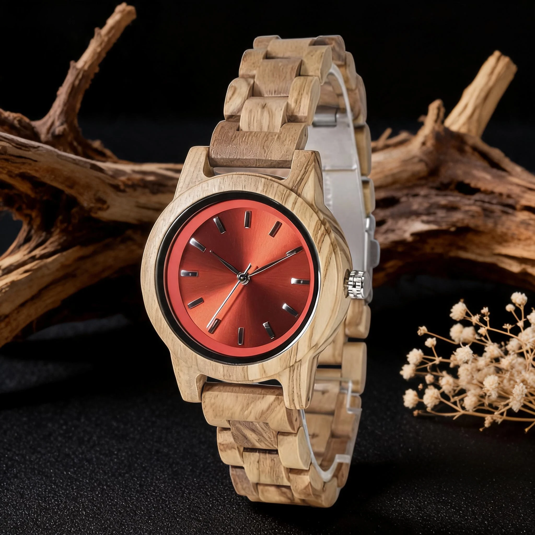 Women's Classic Minimalist Wood Strap Analog Wristwatch