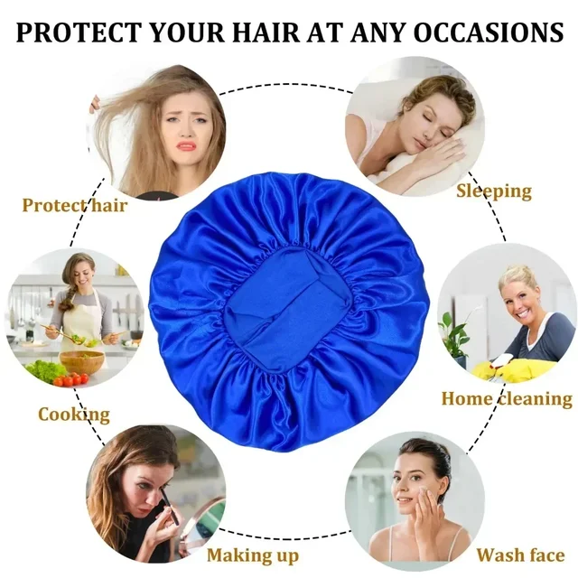 Cofano in raso Cappello per dormire Capelli Notte Cuffia per dormire Copricapo Cuffie per doccia per bagno e sauna Cuffie per doccia Prodotti per il bagno 5