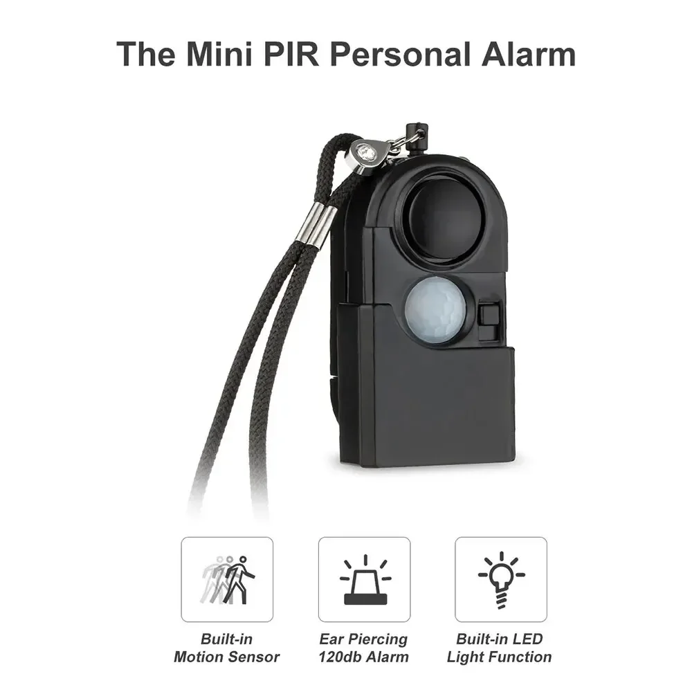 Compact Motion Detector Alarm with 120dB Siren and LED Flashlight