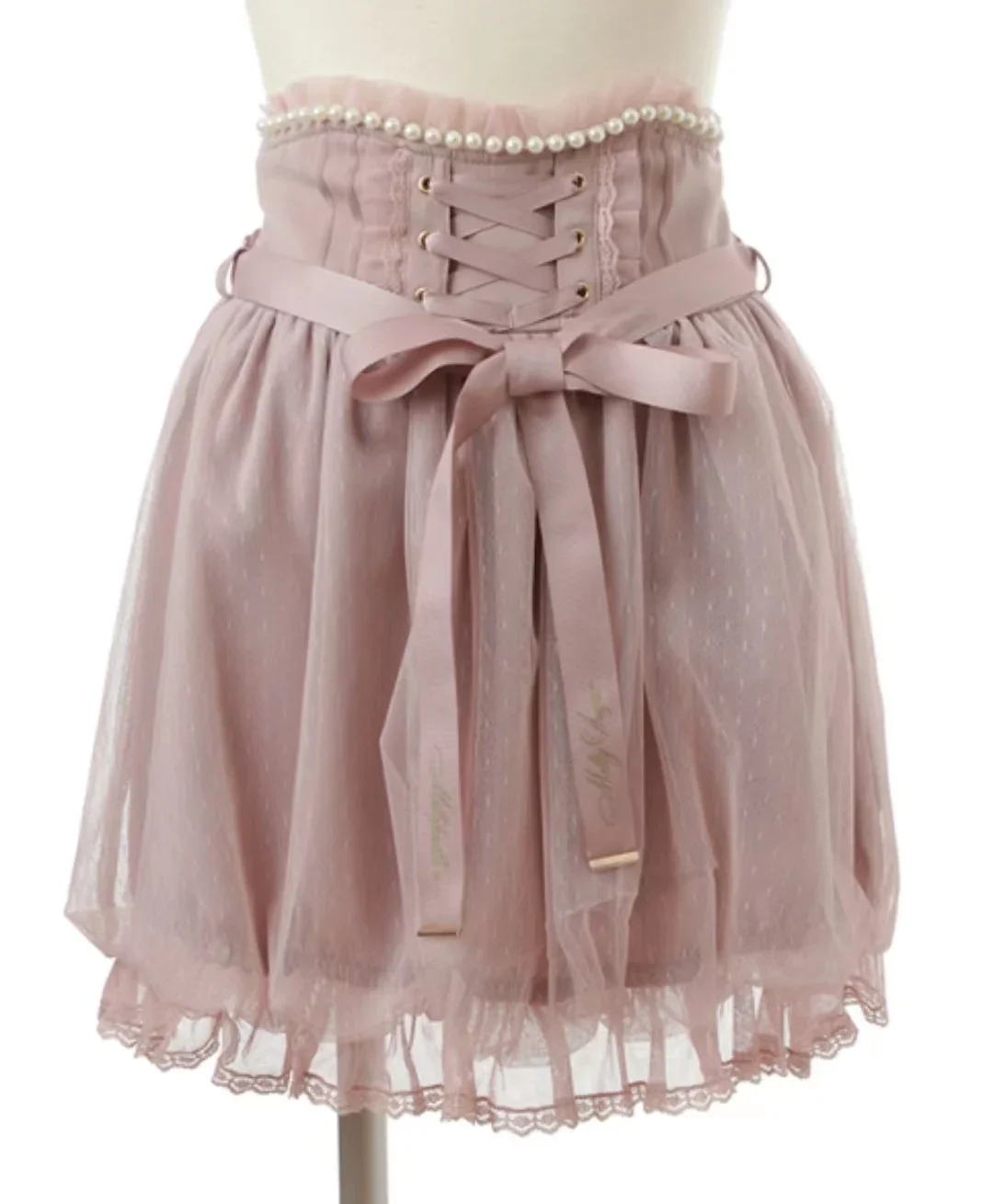 

Spring Summer New Japanese Lolita Sweet Cute Ribbon Short Skirt Women Chic Beaded High Waist Skirt Loose Princess Pleated Skirt
