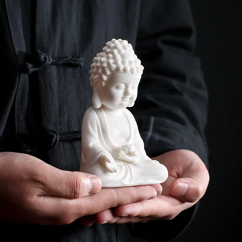 Blanc De Chine Ceramic Handicrafts Sakyamuni, Ksitigarbha and Arya Avalokiteshvara Buddha Figure Decoration Home Living Room Wor