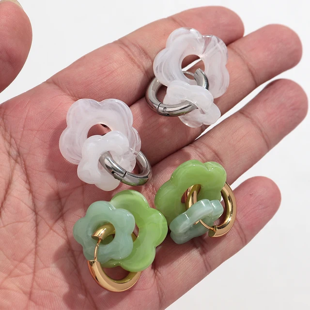 Boucles d'oreilles en forme de fleur acrylique colorée pour femmes et filles, cercles en acier inoxydable, tendance 2025, bijoux cadeaux