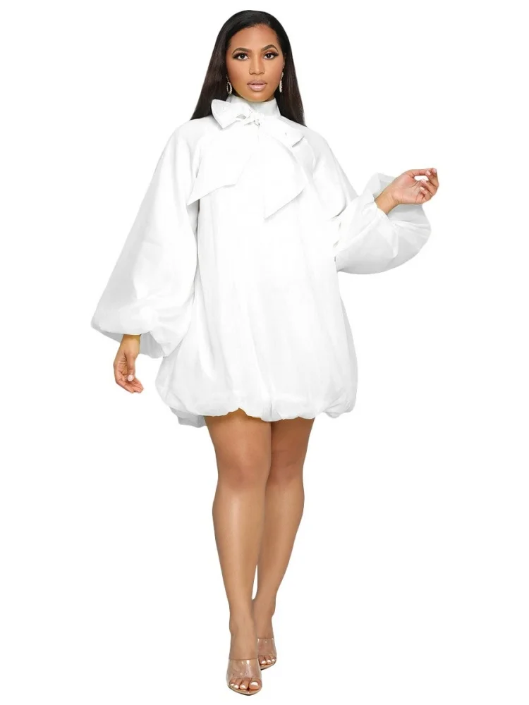 Wmstar Dress Women Wholesale European American Woman Dresses with Bow Decoration Puffed Sleeves Loose Chiffon Lining 2025