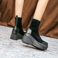 Women's Boots 2022 Autumn Winter Botines Chelsea Short Platform Shoes Chunky Elegant Ankle Black  and Low Price - Image 6