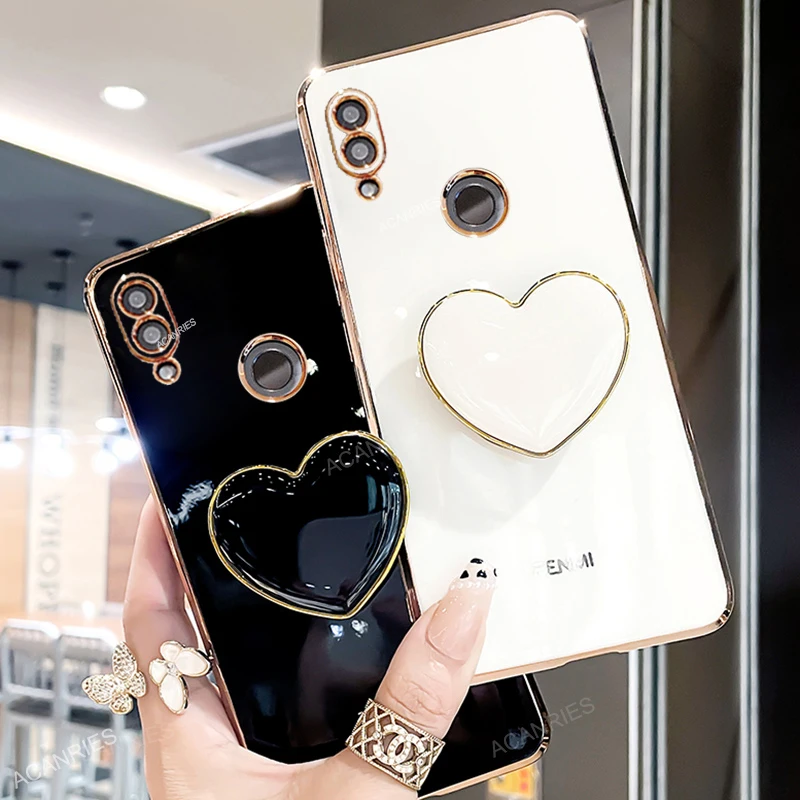 Luxury Plating Love Heart Phone Holder Case - Soft Silicone Stand Cover