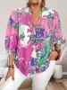 Plus Size 1XL-5XL Spring Summer Women's V-neck Fashion Floral Print Shirt Elegant Button Front Shirt Clothing