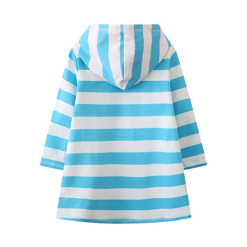 2025 New Long Sleeves Striped Dresses for Kids Clothes Girls Cartoon Dolphins Hoodies Dresses Children's Clothing