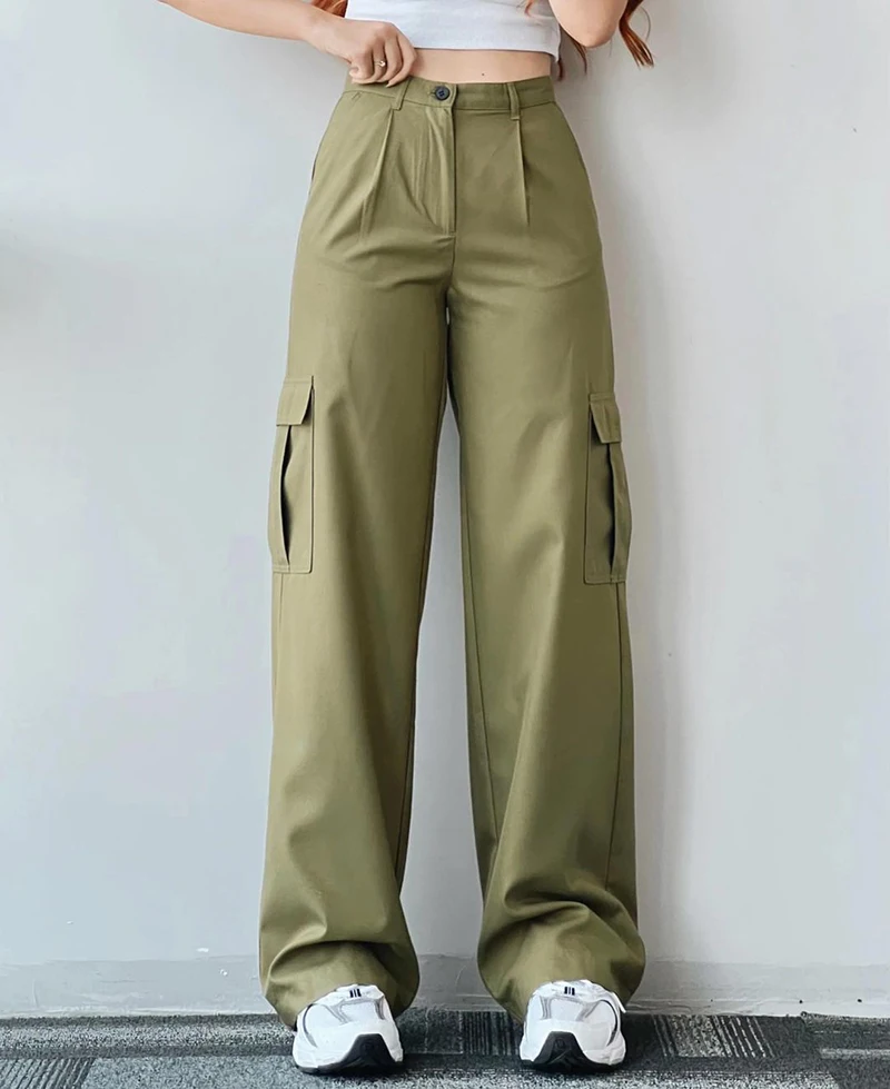 Casual New Summer Korean Style Multi-Pocket Cargo Pants Women Loose Straight Trousers Denim Baggy Pants Pantalon Femme Clothing