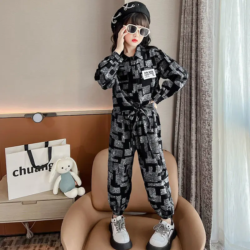 

Girls Autumn Tracksuit Cotton Long Sleeve Cool Kids Sport Suit Fashion Patchwork Sportwear Teenager School Children's Costumes