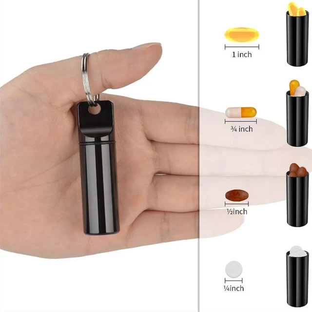 Pilulier étanche en aluminium avec stockage scellé, tête plate, cartouche ronde en alliage et porte-clés pour huiles de poisson vitaminées 4