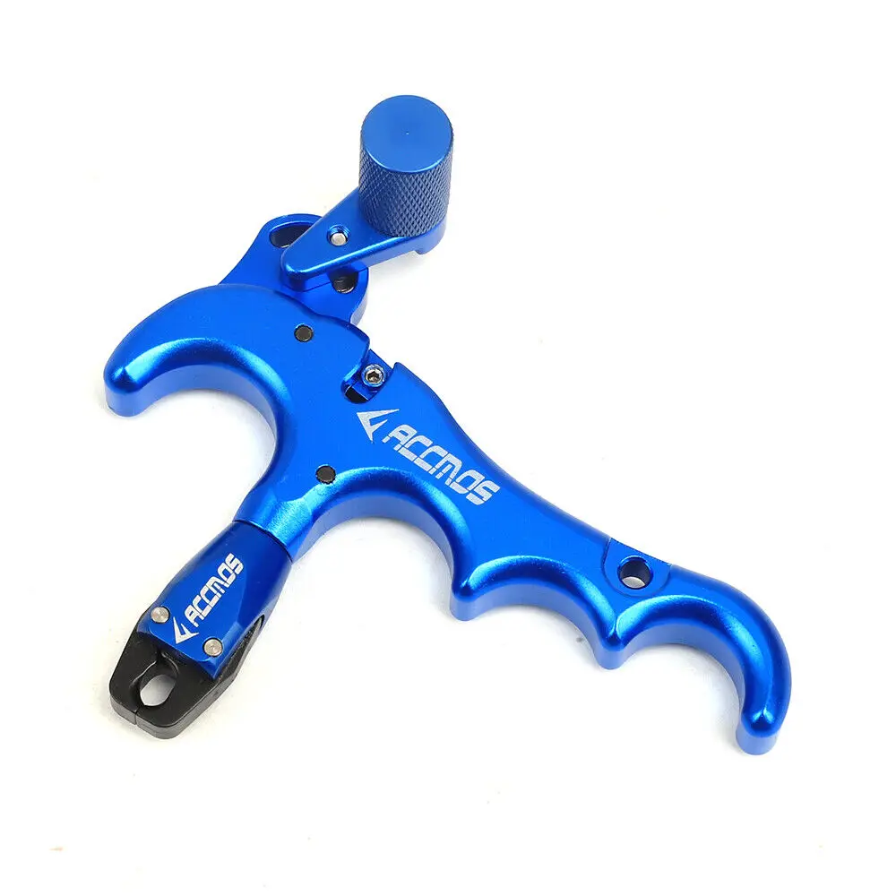 AMEYXGS Tir à l'arc Release Aids 3 ou 4 Doigts Pouce Aides à la libération Étrier de déclenchement Automatique en Aluminium avec Corde à Boucle en D pour Arc Compound (Bleu