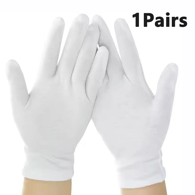 Cotton Gloves 1 Pairs Full Finger Men Women Etiquette White Gloves Waiters/Drivers/Jewelry/Workers Mittens Sweat Absorption