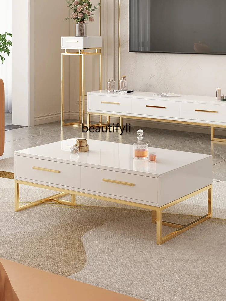 

zqDing Affordable Luxury Style Tempered Glass Nordic Stone Plate Stone Endtable TV Cabinet Unit Square Living Room