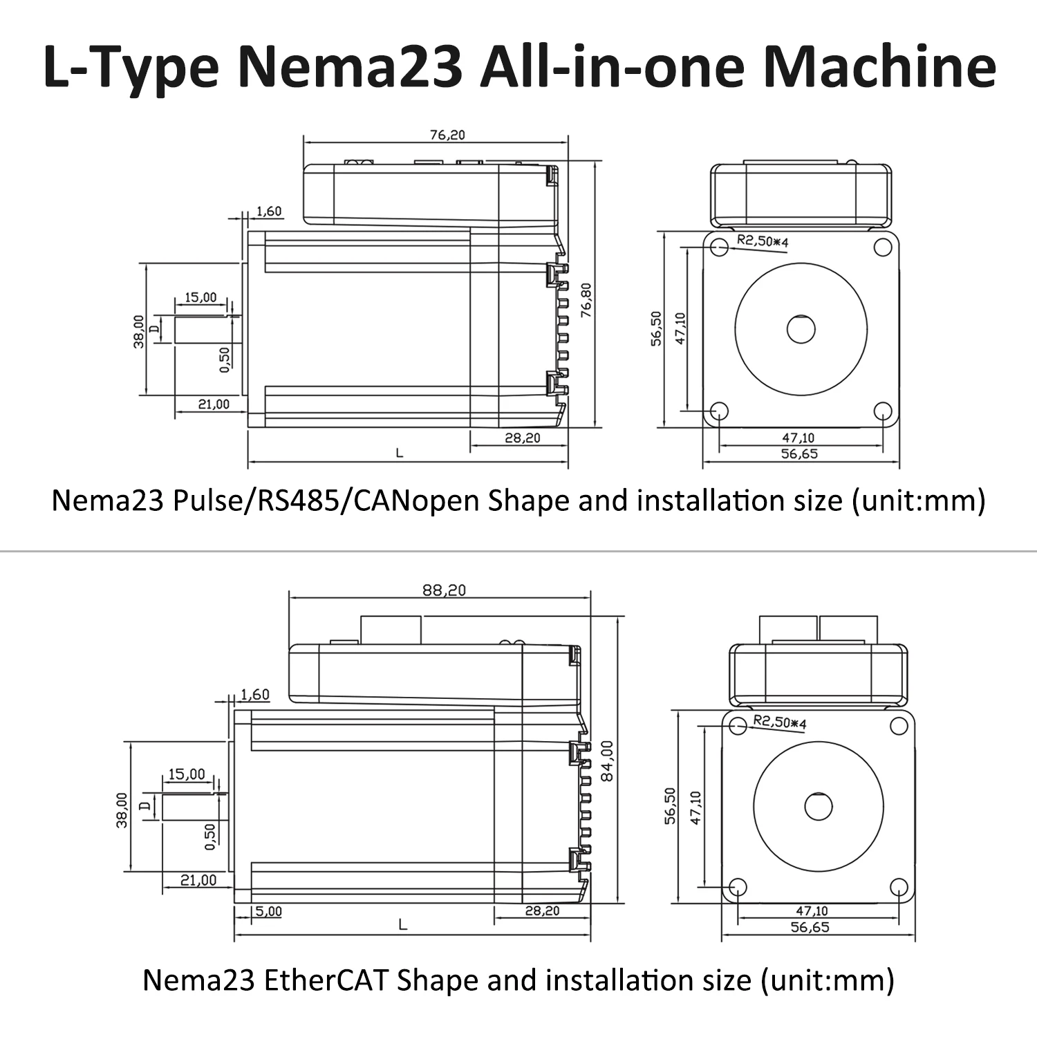 1/2/3N.m Stepper Motor Integrated 36V 4A 2Phase Nema23 Open Loop Integrated Stepper Motors Driver Packaging Machine Lichuan