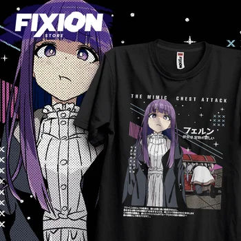Frieren – Fern Cara y Mimic  Anime T Shirt Manga Gift For Anime Lover All Size Cotton