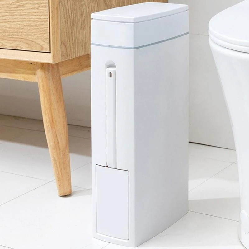 화장실 브러시 홀더가 있는 슬림형 쓰레기통 직사각형 현대식 쓰레기통 욕실