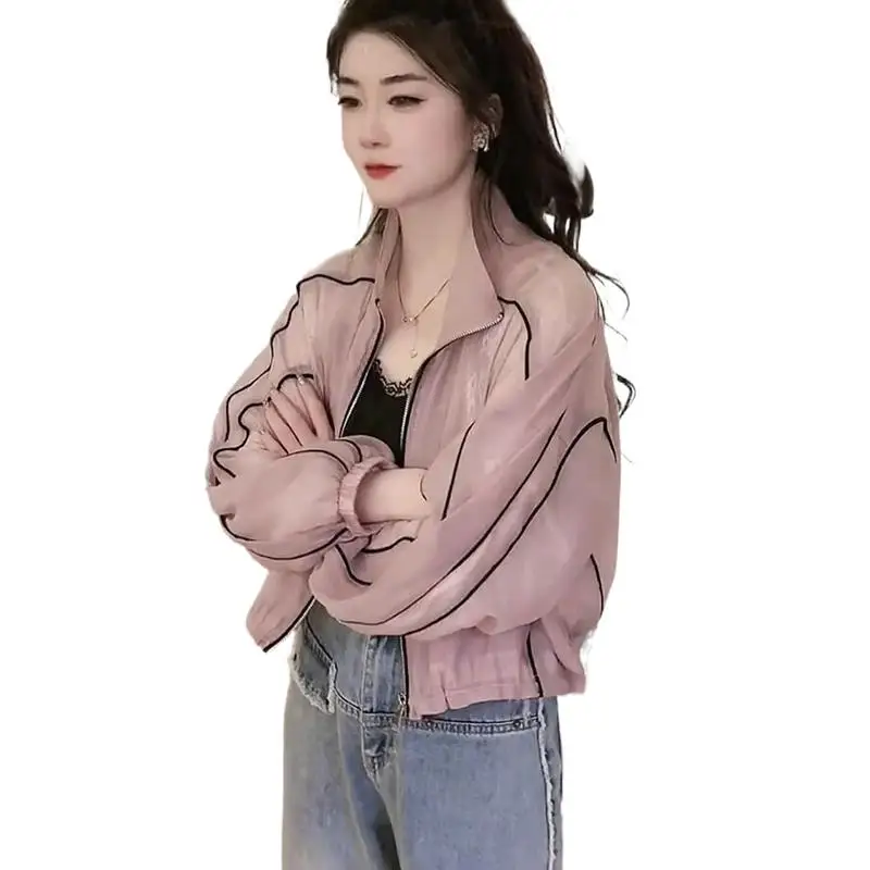 2024 여름 새로운 여성 야외 캐주얼 들어 갔어 의류 자켓 몸집이 작은 자른 Uv 보호 유행 짧은 코트