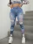 Women Plus Size Faux Denim Graffiti Ripped Leggings High Stretch Skinny Fake Pockets Casual Streetwear Full Length Bodycon Pants