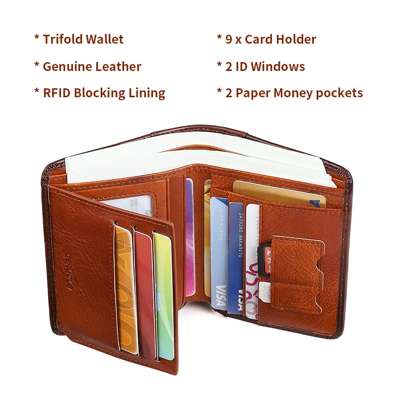 Men's Slim RFID Shielded Genuine Leather Wallet Multifunctional ID & Credit Card Holder for GERUOLA