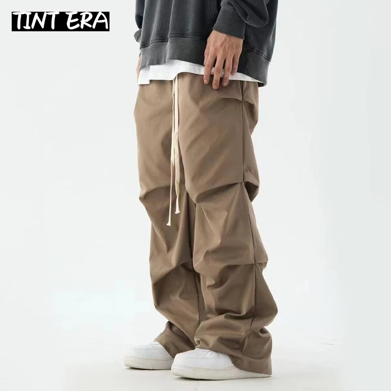 

TINT ERA Baggy Cargo Pants Men Hip Hop Black Cargo Trousers Male Designer Parachute Khaki Loose Streetwear Pleated Cotton Casual