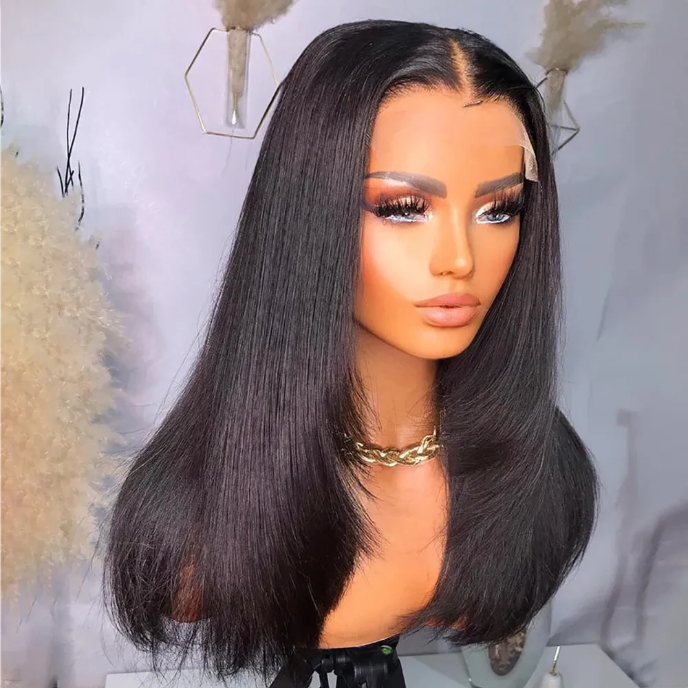 

Layered Cut Straight Lace Front Wig Cute Brazilian Human Hair for Women Lace Frontal Wigs 180% Density PrePlucked with Baby Hair