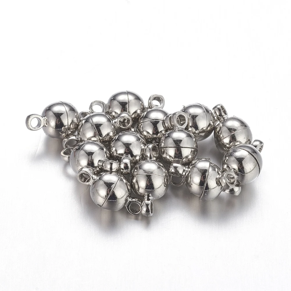 100 Sets Brass Magnetic Clasps Nickel Free Round Platinum Color Bracelet Necklace Connector DIY Jewelry End Findings 11.5x6mm