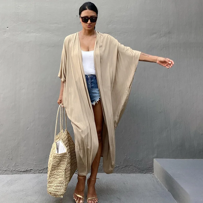 2023 Spring Summer New Encryption Sunscreen Cardigan Bikini Cover-up Swimsuit Sunscreen Jacket Seaside Holiday Skirt Beige
