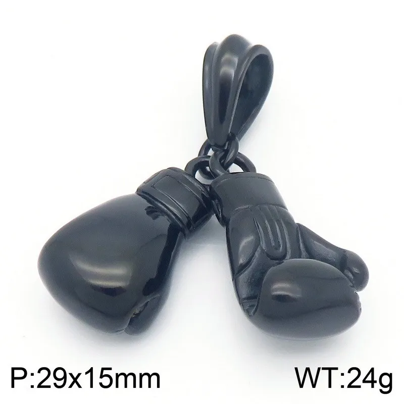 HAOYI Schwarzes kubanisches Gliederketten-Set, Edelstahl, Boxhandschuhe, Halskette, Armband, hypoallergen, Hip-Hop-Schmuck für Männer und Frauen – Detail 7