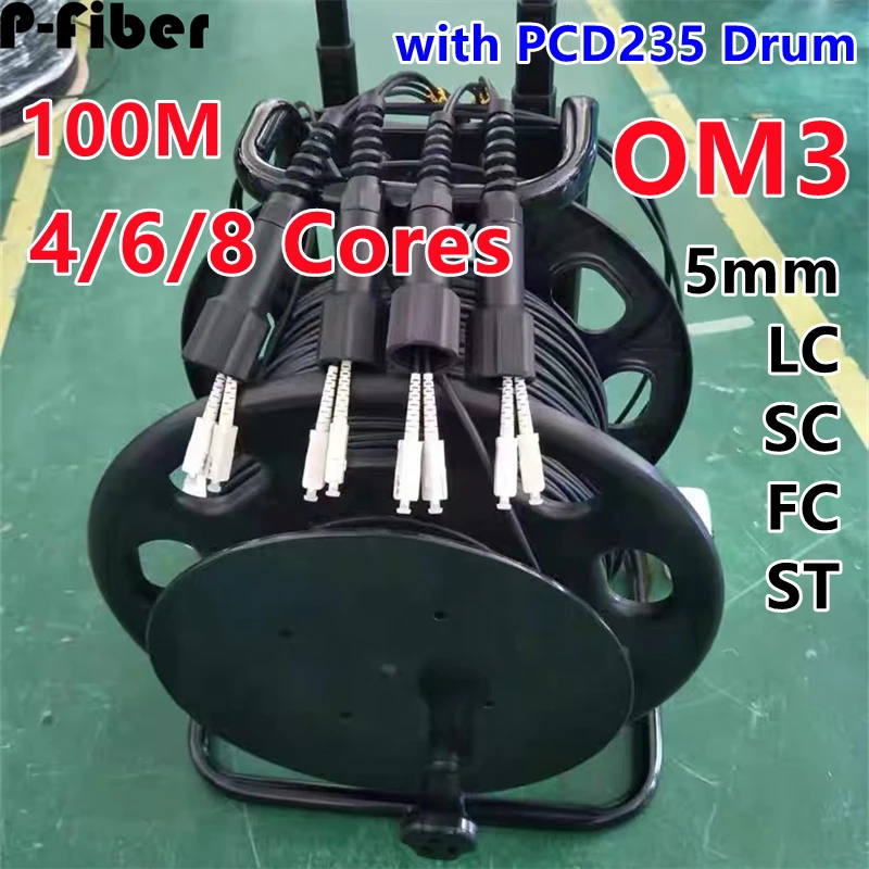 Om3 Outdoor Patchcord 100M 4/6/8 Core Tpu Blindato Pcd235 Reel 4C 6C 8C Lc Sc Fc St Jumper Impermeabile Multimodale 8 Fibra 6Core