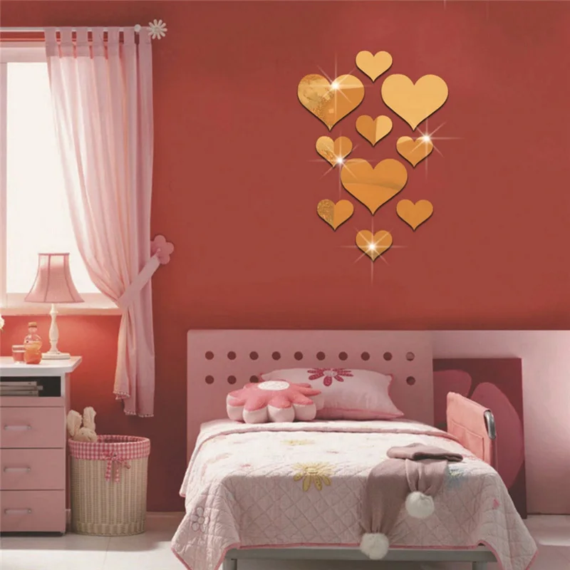 RTLJN 3d removable wallpaper wall sticker Romantic love heart-shaped mirror  wall stickers acrylic 3d wall stickers porch bedroom dining room bathroom  room decoration, large lv mirror silver, large, Wallpaper -  Canada