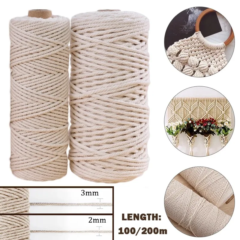 100% Macrame Braided Cotton Cord 3mm 110yards Rope For Macrame DIY Crafts