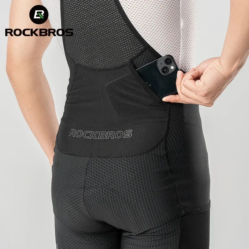 ROCKBROS Cycling Bib Shorts Classic Men Bike Pants Ciclismo Bicycle Shorts Pockets Outdoor Breathable Reflective Tights