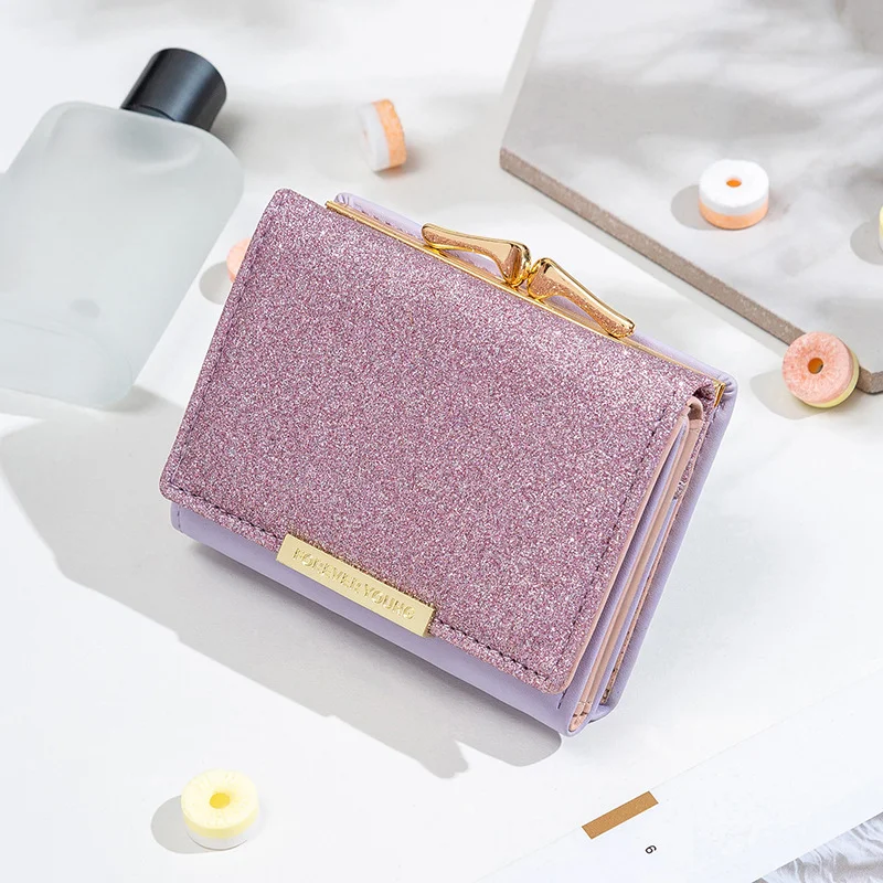 

2023 Women Shiny Wallet Three Fold Wallet Cartera Mujer Ladies Coin Pocket Purse Simple Clutch Bags for Women Portefeuille Femme