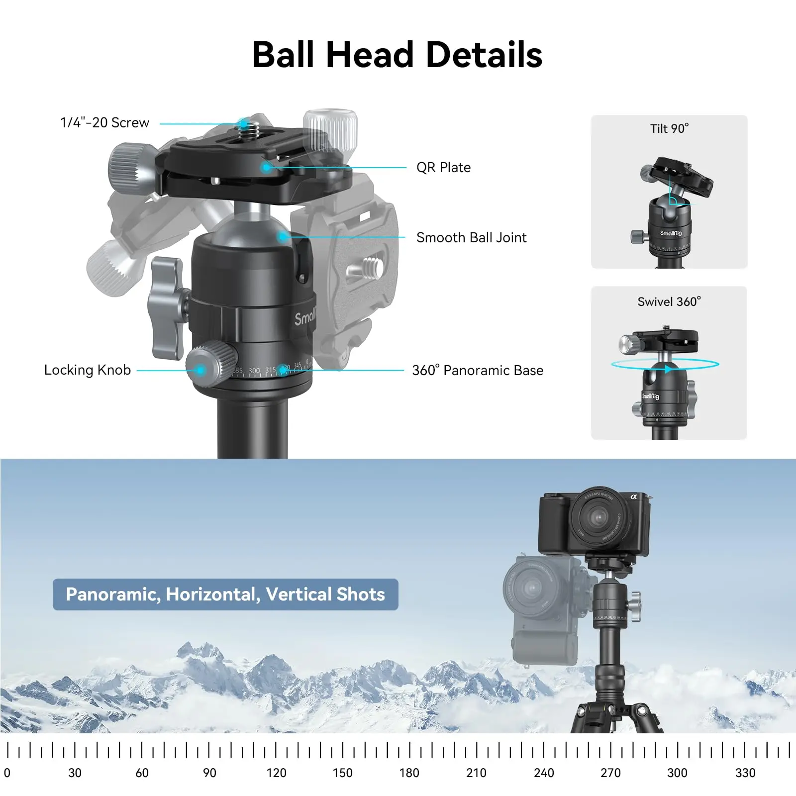 SmallRig DSLR ī޶  ķڴ ˷̴ ̴ ﰢ VT-20, 360   , ִ 13lb, 6kg -4289